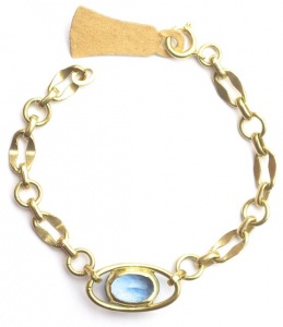 Art Deco German Gold Tone and Blue Glass Bracelet